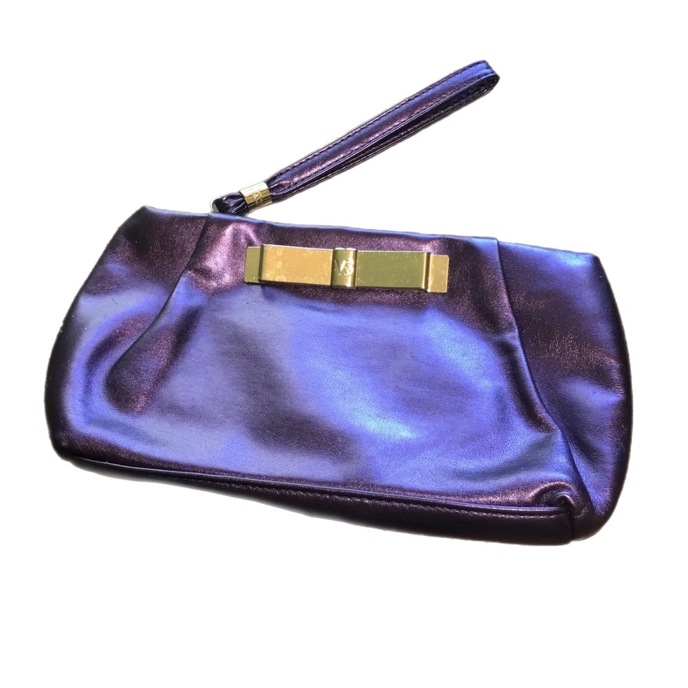 Victoria’s Secret  Metallic Purple Wristlet Clutch with Gold Bow Accent